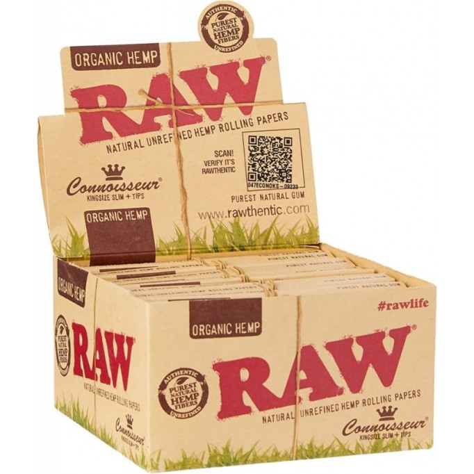 Raw Paper-Organic Hemp (24/Box-Connoisseur-King Size+Tips)